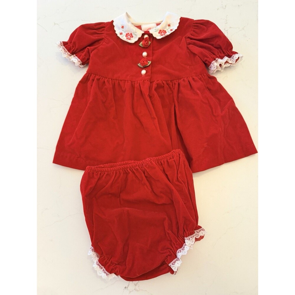 Vintage Red Evy Baby Dress And Bloomers 6-9 Months Paper Tag